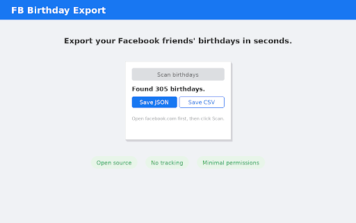 FB Birthday Export :: Export your Facebook friends' birthdays to JSON or CSV.