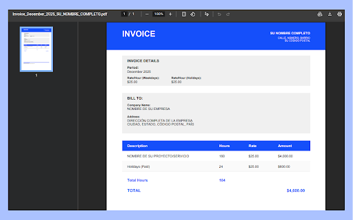 Invoice Generator :: Professional hourly invoice generator with multi-currency support and PDF export. Ideal for international freelancers.