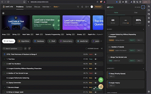 LCPath :: AI-powered LeetCode study planner — personalized recommendations + chat assistant