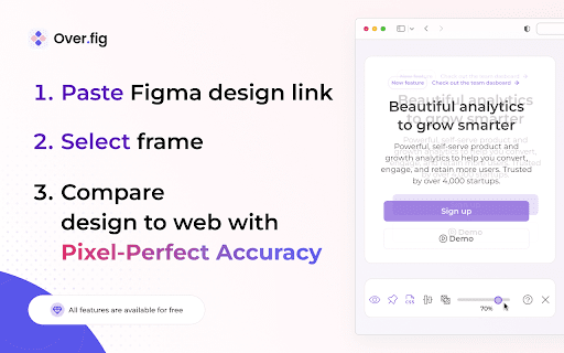 Over.fig – Compare design to website in real time :: Bridge the gap between design and code. Convert your Figma into a pixel-perfect semi-transparent overlay directly on your web page.
