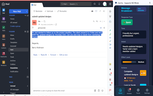 Clarrity - Supports ND Minds :: AI-powered communication assistant for neurodivergent adults. Analyze messages, extract actions, generate replies.
