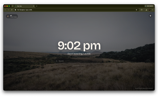 New Tab :: A calm replacement for Chrome’s new tab, with weather, a clock, and a daily photo.
