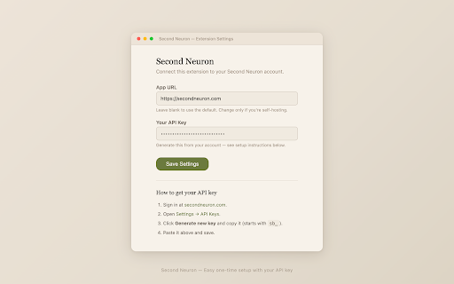 Second Neuron :: Capture web pages into your Second Neuron knowledge graph — powered by Claude and spaced repetition.