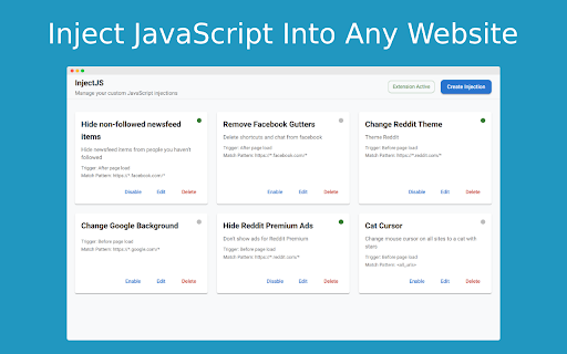InjectJS – JavaScript Injector & Custom Script Manager :: Inject custom JavaScript (JS) into any webpage, automate tasks, and manage scripts. Ideal for developers and power users.