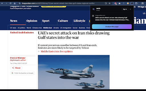 Veris — Bias & Fact Analysis :: Analyze the news article in the current tab for political lean, tone, and factual accuracy.