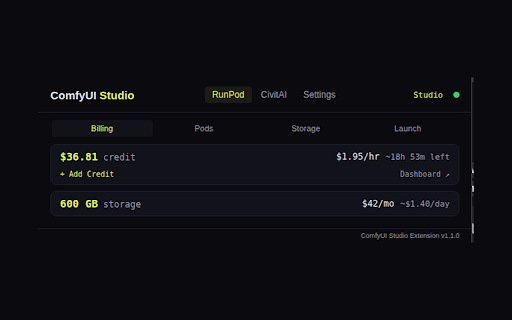 ComfyUI Studio :: RunPod pod manager + CivitAI browser for ComfyUI Studio. Check models, download deps, create presets.