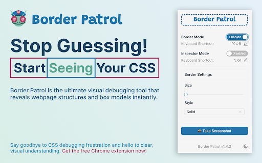 Border Patrol – CSS Debugger & Element Outliner :: CSS box model debugger & element outliner for fast UI inspection, layout visualization, and faster frontend development.