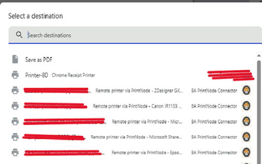BA PrintNode Connector :: Add PrintNode printers to Chrome print dialog. Print to remote printers from anywhere.