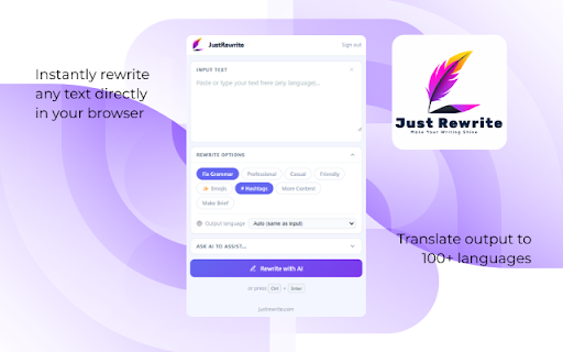 JustRewrite – AI Writing Assistant :: Rewrite, paraphrase, and perfect any text in seconds with AI