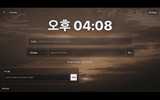 PureTab — Custom New Tab :: Make each new tab yours. Add clock, to-do, bookmarks, search, and wallpapers. Drag, resize, and design it your way. Fast, private.