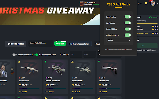 CSGO Roll Guide :: This extension will help you determine how many coins you need to level up and how much the coins cost in dollars on CSGORoll.
