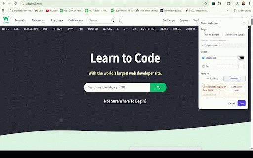 Color As You Want :: Recolor any element on any website. Change background and text colors, scope per page or sitewide, with page exceptions.