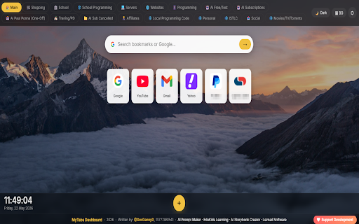 MyTab Dashboard — Client Edition :: Grouped bookmark dashboard for your new tab. Client edition — branding & copyright locked. @DevDannyD-2026