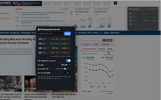 Vietnam Stock Widget :: Hiển thị giá cổ phiếu Việt Nam ở góc trình duyệt theo thời gian gần thực.