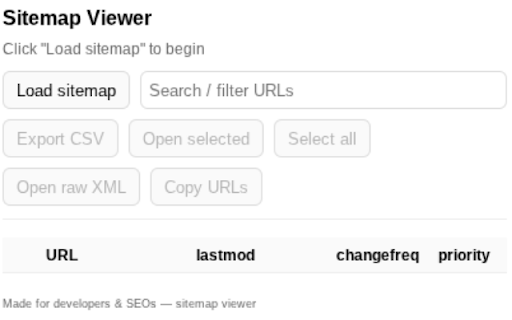 Sitemap Viewer :: Quickly view the sitemap.xml (or sitemap index) of the current website. Useful for SEO and developers.