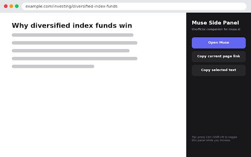 Muse Side Panel :: Unofficial companion for muse.ai: side panel access and copy page context into chat.