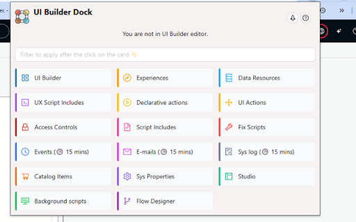 UI Builder Dock for ServiceNow :: A lightweight utility that enhances ServiceNow UI Builder development by making key parts easier to explore and understand.