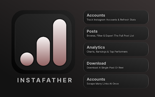 InstaFather: Instagram Tracker & Analytics + Bulk Downloader :: Download Instagram posts, reels, and videos. Analyze account posts and export post data as CSV or JSON.