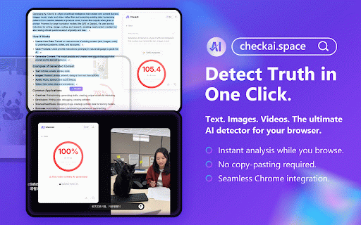 CheckAI :: Detect AI-generated text, images, or video — and humanize AI-flavored text paragraph by paragraph — right on any page.