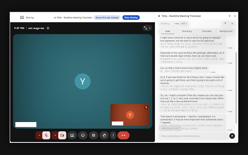 Tofia - Realtime Meeting Translator :: Realtime meeting translator for browser calls, with live transcript, context, and summaries.