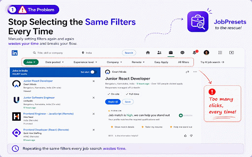 JobPresets :: Save, manage, and instantly reapply LinkedIn job search filters with customizable presets.