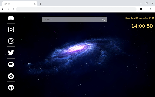 Immerse yourself in Galaxy Nebula Animation Live Wallpaper for Chrome :: Stunning animations, shortcuts, and time—explore the universe every day