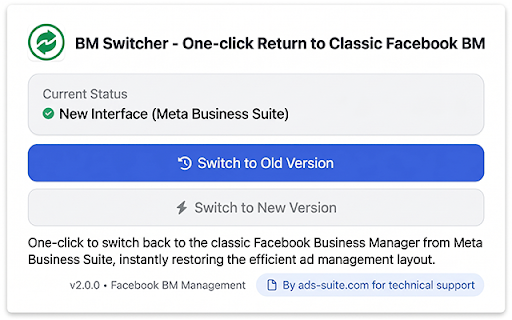 BM Switcher - Old Facebook Business Manager :: One-click return to the classic Facebook Business Manager from Meta Business Suite. Restore your old BM layout instantly.