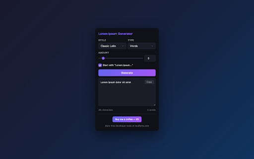 Lorem Ipsum Generator :: Generate placeholder text instantly. Multiple styles, customizable length, one-click copy. 100% free.
