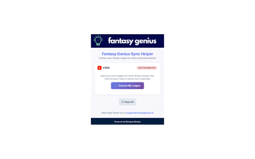 Fantasy Genius Sync Helper :: Help grab your ESPN, CBS, or Fantrax Fantasy league credentials to connect to Fantasy Genius for advanced analytics.