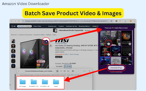 Amazon Video Downloader :: Download Amazon product images and videos via an on-page popup. Save product references locally to revisit anytime.