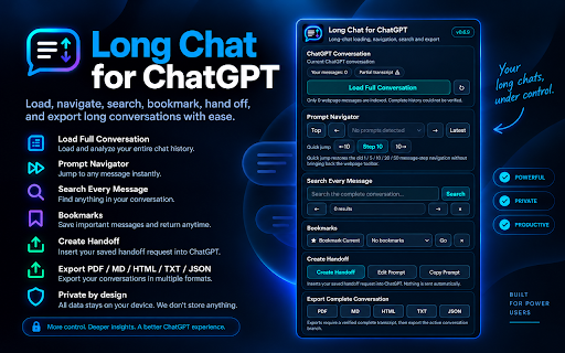 Long Chat for ChatGPT :: Tools to navigate, search, bookmark, export and manage long ChatGPT conversations.
