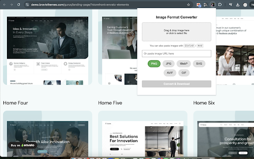 Image Format Converter :: Convert images to PNG, JPG, WebP, SVG, AVIF, or GIF with a right-click. Select images via thumbnails in the popup.
