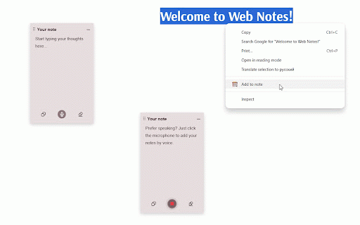 Web notes :: Quickly write, paste, or dictate notes directly in the browser.