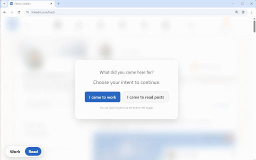 LinkedIn Focus Guard :: Asks your intent on LinkedIn. Work mode hides the feed (keeps left rail + composer).