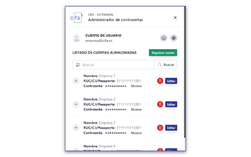 CIFA SRI :: Extensión de Chrome que permite el almacenamiento y administración de cuentas de usuario para el acceso a la plataforma del SRI.