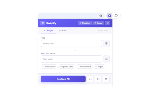 Swapify - Bulk Find and Replace :: Bulk find & replace on any webpage — with regex, live highlighting, and auto-replace.