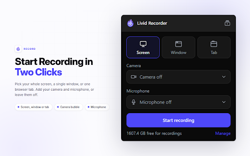 Livid Recorder :: Record your screen, a window or a tab with your camera and microphone, download locally or upload to Livid.