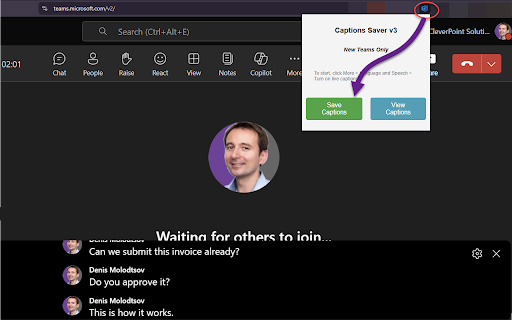 MS Teams Live Captions Saver :: Capture and save live captions from Microsoft Teams meetings on the web.