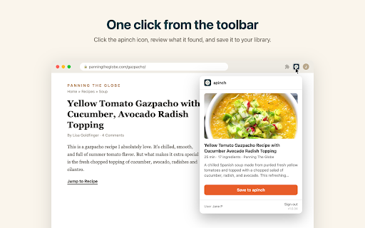 apinch - Recipe Clipper :: Save recipes from any website to your apinch.app library, with one click or one right-click.