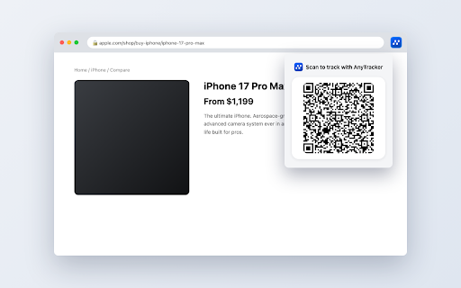 Price Tracker: AnyTracker :: Get a QR code that lets you start tracking the current website in AnyTracker, instantly.