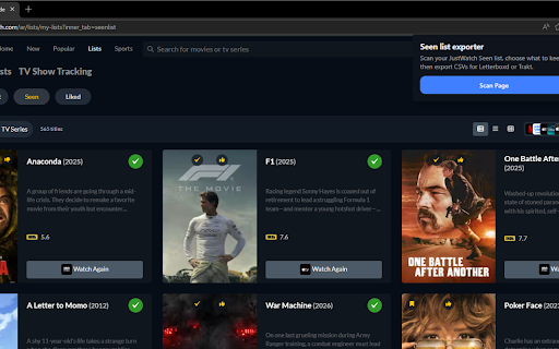 JustWatch CSV Exporter :: Export JustWatch list data to Letterboxd and Trakt CSV files.