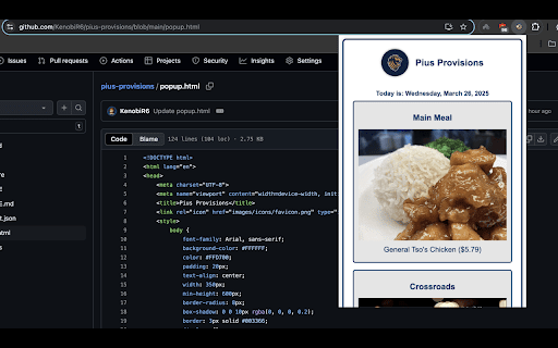 Pius Provisions :: A Chrome extension meant to display the daily lunch menu for St. Pius X students.