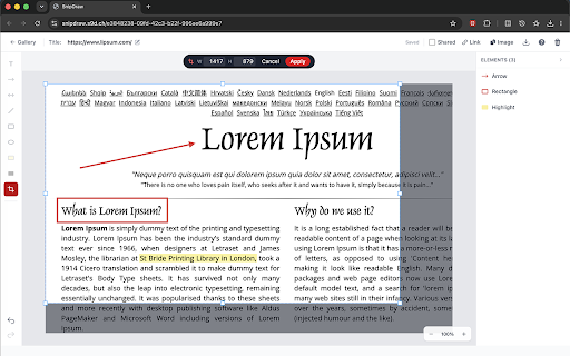 SnipDraw: Screenshot & Annotate :: Capture the visible page, a DOM element, or a drawn region, then annotate it.