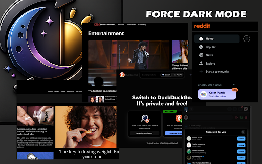 Force Dark Mode :: A global toggle switch to force dark mode on all websites using CSS inversion.
