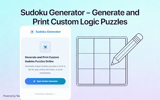 Sudoku Generator & Printable Puzzle Maker :: Create and print custom Sudoku puzzles online. The ultimate Sudoku maker for teachers, students, and puzzle enthusiasts.