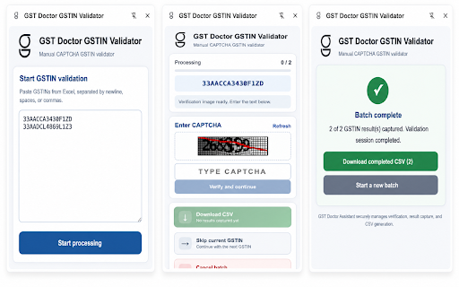 GST Doctor GSTIN Validator :: GST Doctor GSTIN Validator is for bulk GSTIN processing, result capture, account saving, and CSV export.