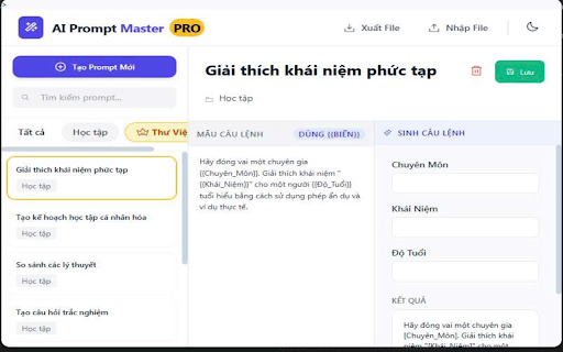 AI Prompt Master Pro :: Kho lưu trữ và tự động sinh câu lệnh (Prompt) an toàn.