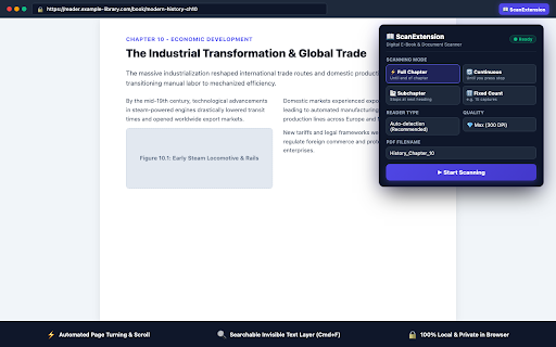 ScanExtension - E-Book & PDF Scanner :: Automated page scanning, high-resolution capture, and searchable PDF generation for web-based e-books and documents.