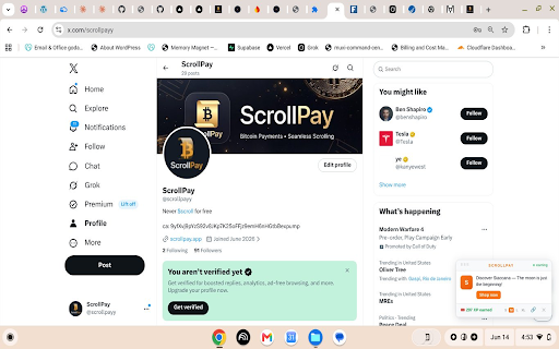 ScrollPay — Earn XP While You Browse :: Mine XP from ads you browse. Win random BTC drops, sell XP for Bitcoin, earn referral bonuses. Never reads your page content.