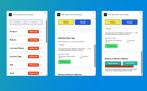 Web Page Meta Data Manager :: A versatile extension for web developers and content managers to manage, inspect, debug custom meta tags and hidden form fields.